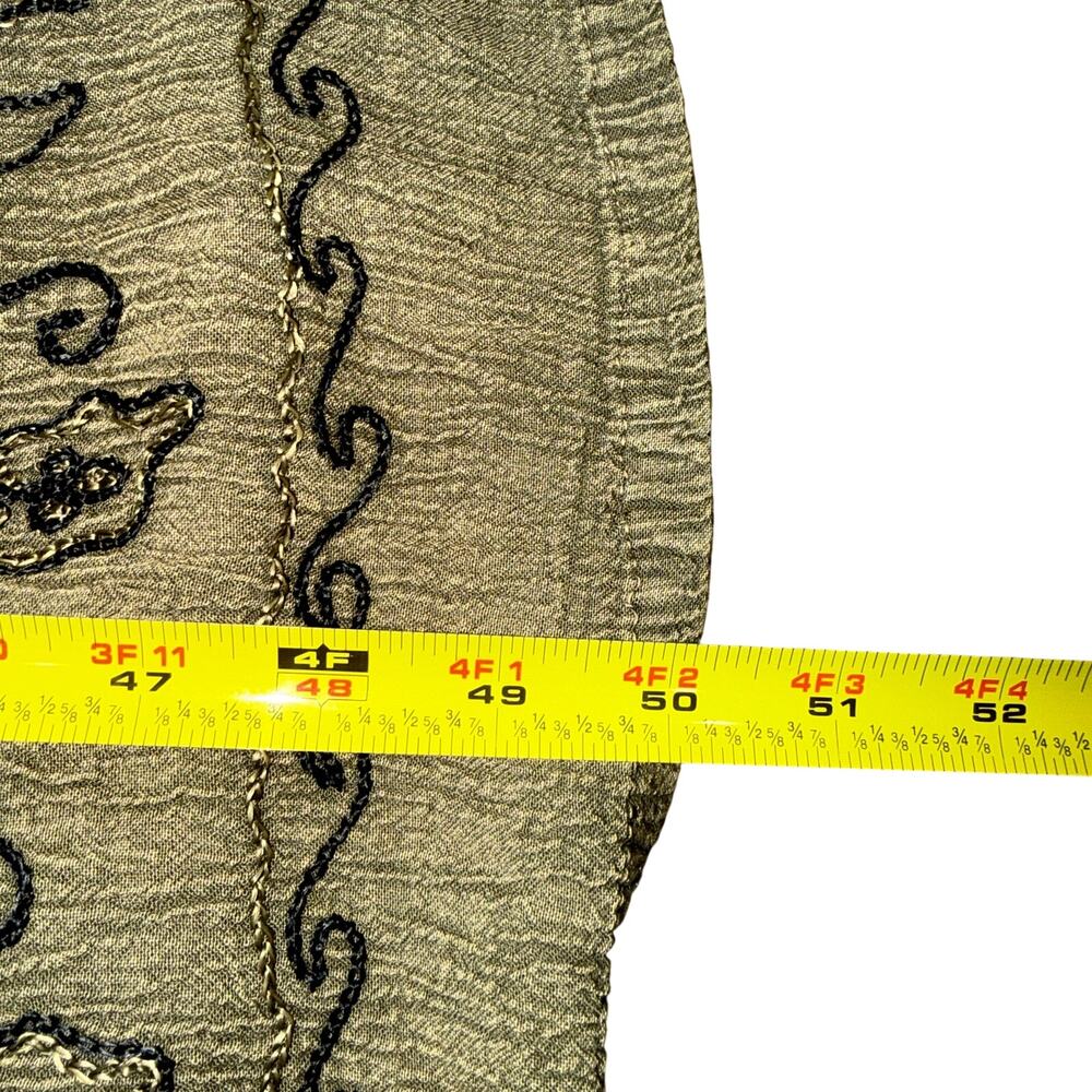 Vintage 100% Rayon Olive Embroidered Boho Lagenlook Prairie Maxi Dress S/M - Picture 10 of 10